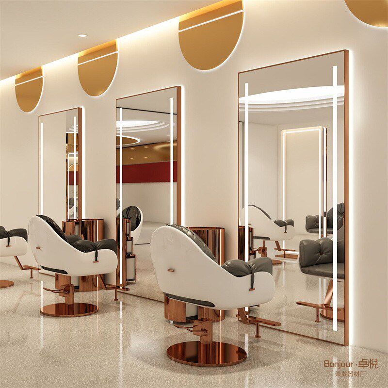 网红发廊专用理发店镜子单面双面LED触控美发店镜台立式落地