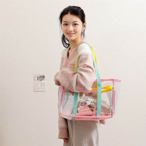 新款PVC透明果冻包轻便夏季沙滩游泳旅行大容量收纳包 单肩洗澡包