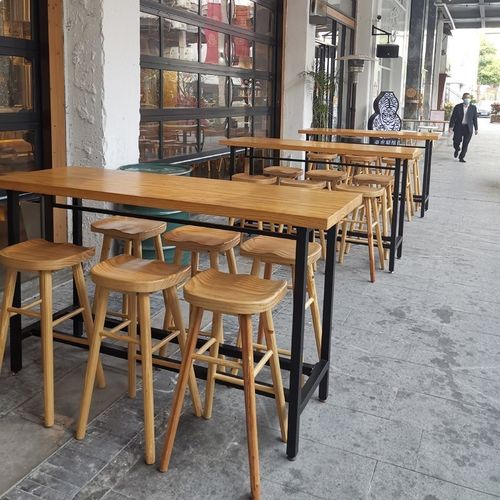 实木吧台桌椅休闲酒吧桌咖啡厅快餐火锅奶茶店组合靠墙长条高脚桌