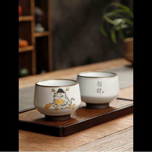 简约汝窑开片主人杯喝茶杯套装陶瓷品茗杯茶碗单杯礼盒装功夫茶具