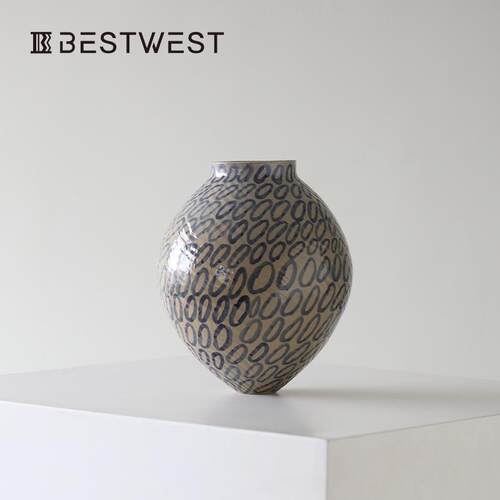 Best west 大丹陶瓷新中式侘寂风花瓶摆件客厅插花陶罐样板装饰品