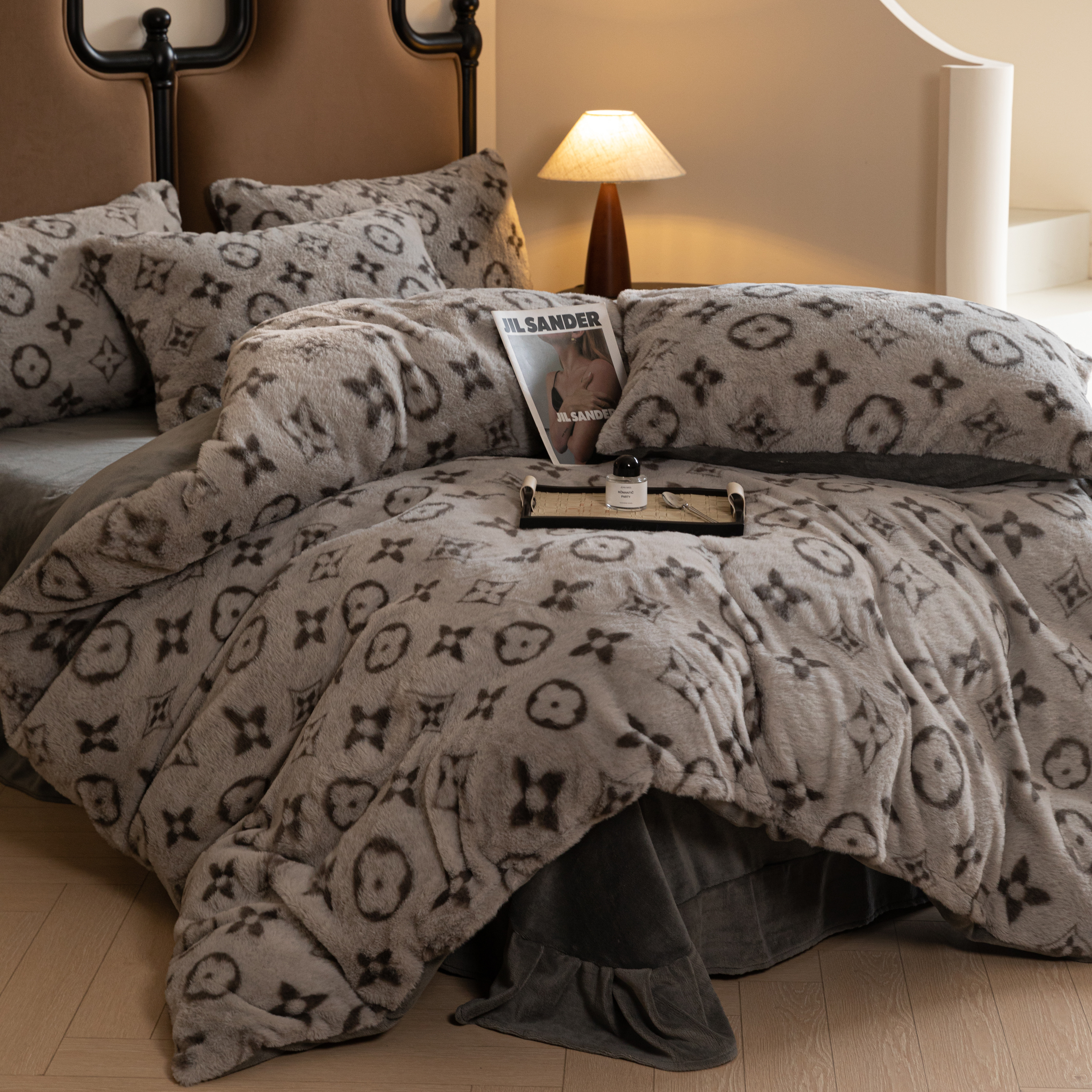 无印独白冬季兔绒雕花绒AB面四件套床单双人被套加厚四件套XPZ1