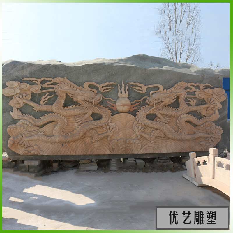 石雕龙浮雕 晚霞红大理石龙雕塑中华民族图腾厂家-