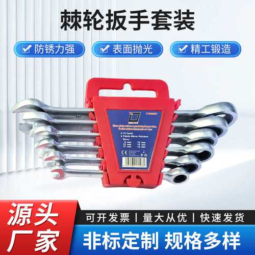 6PCS棘轮扳手梅花开口扳子两用扳手双向省力快扳汽修天目工具套装