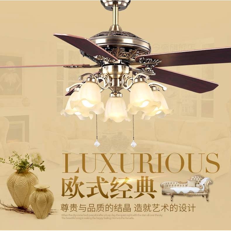 欧式风扇灯吊扇灯餐厅客厅简约静音北欧白色电扇灯家用带风扇吊灯