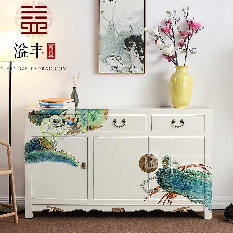 新中式白色彩绘玄关柜门厅柜现代简约客厅餐边柜混搭摆设装饰鞋柜