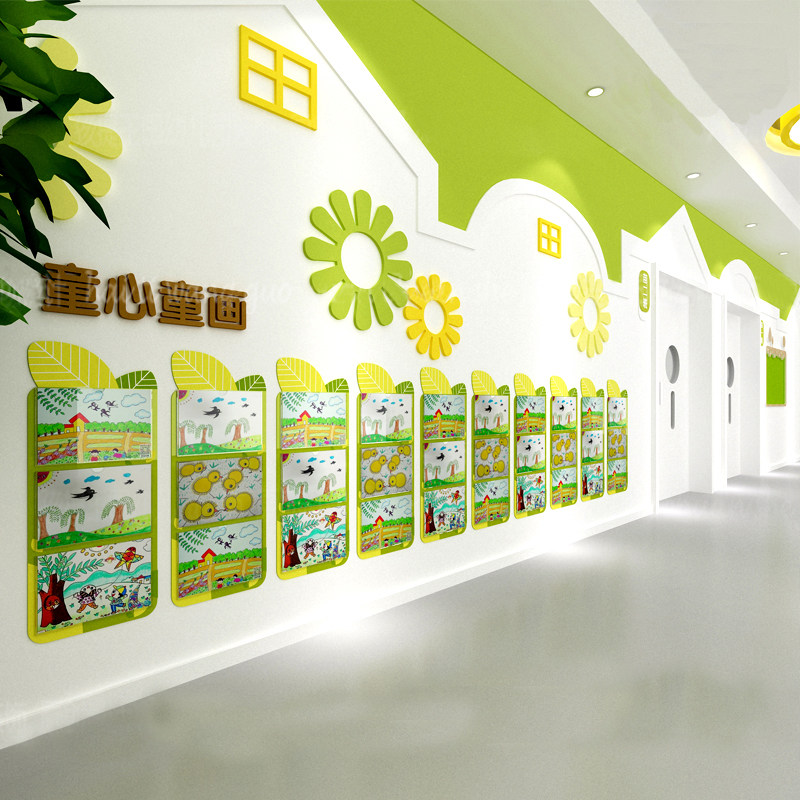 幼儿园文化装饰楼梯墙面画室布置美术作品展示板环创材料主题成品