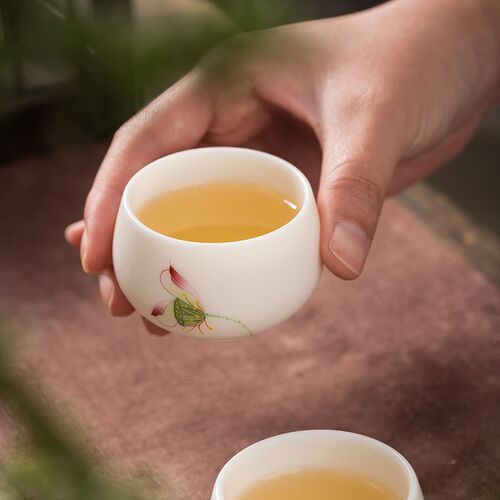 羊脂玉白瓷手绘小号主人品茗单杯陶瓷功夫茶具茶杯茶盏
