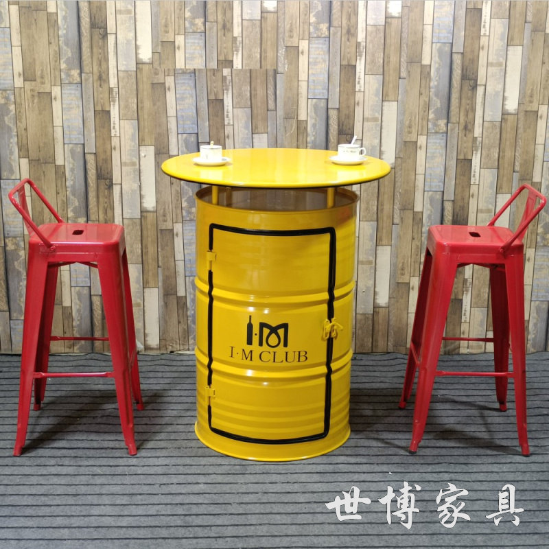 创意油桶酒吧桌馆台高几凳ktv咖啡吧休闲茶脚工业风铁艺洽谈桌椅