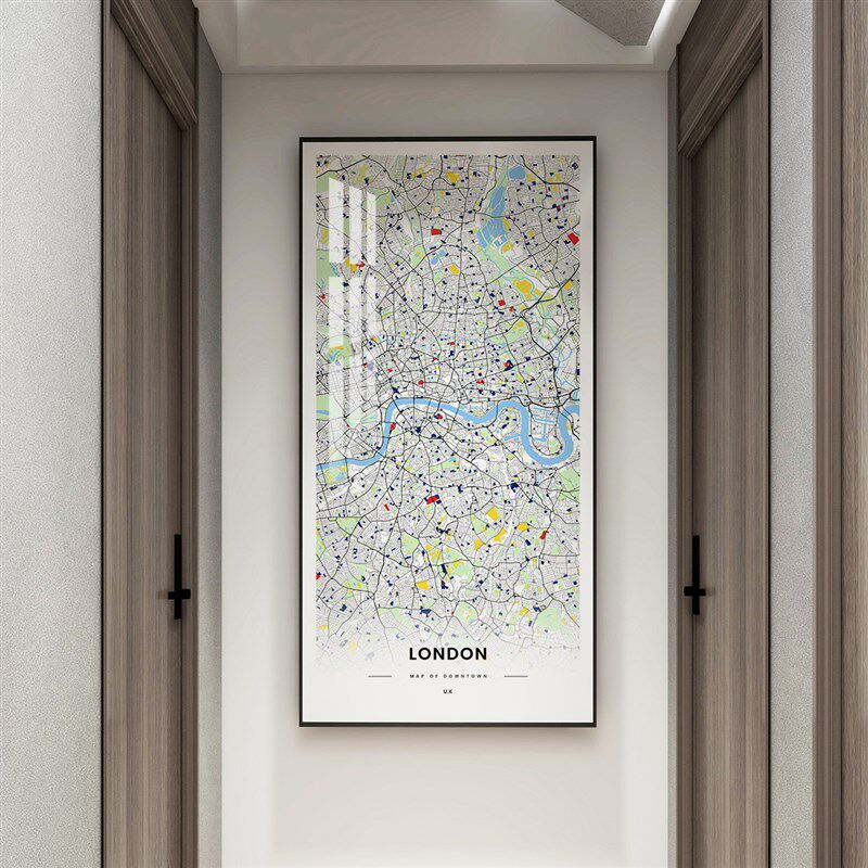 武汉LONDON城市地图餐厅客厅线描金属晶瓷定制走廊玄关落地画挂画