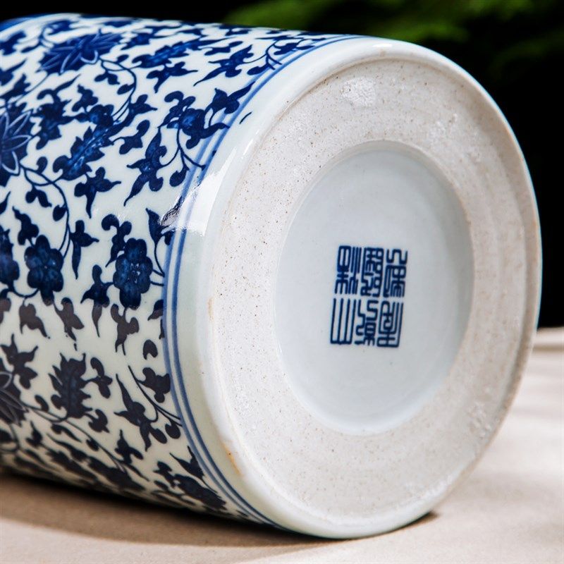 景德镇陶瓷器仿古青花瓷笔筒花瓶花插 办公室书房装饰品摆件礼品