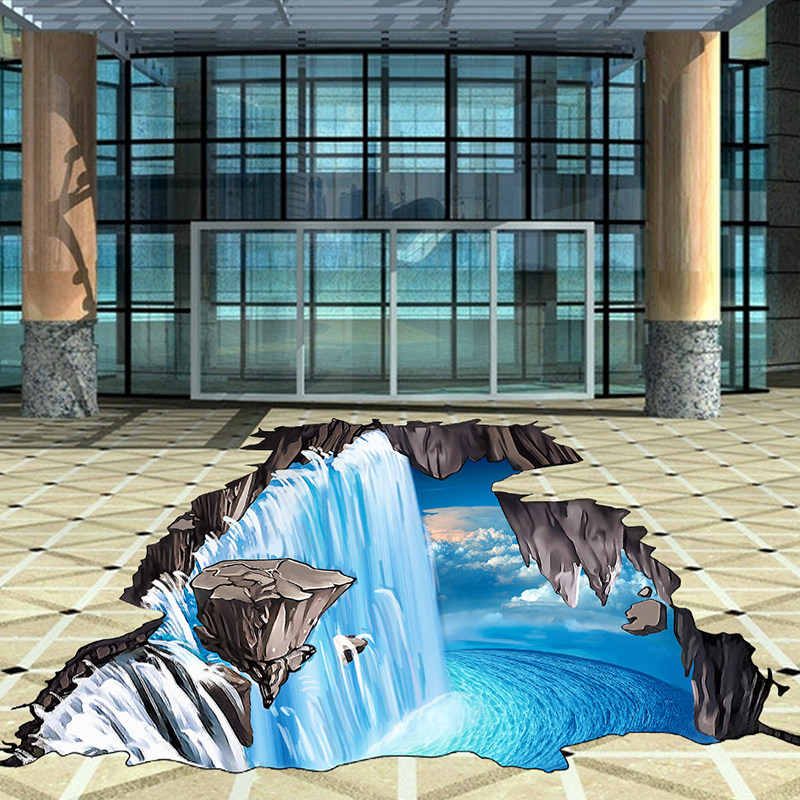 3粘地贴惊险桥海墙装饰商场广场4S店活动创意防水耐磨自d立体底贴
