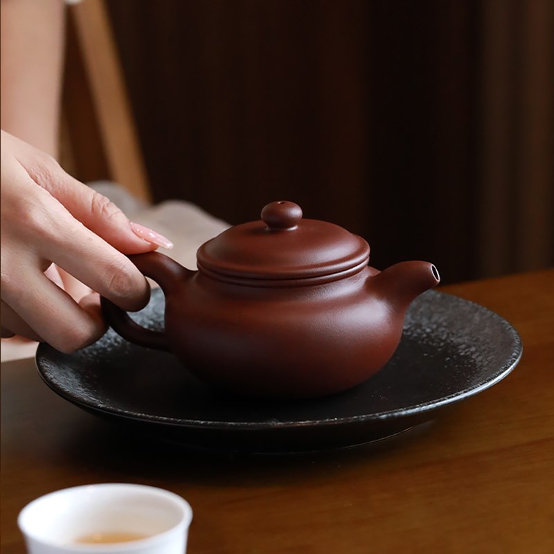宜兴紫砂壶名家全手工纯原矿紫泥底槽清功夫泡茶壶具扁腹仿古壶