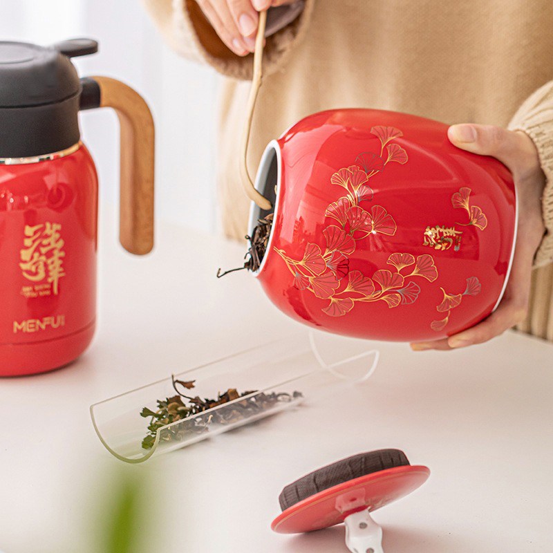 中式红色茶叶罐高档礼盒包装空盒密封罐红茶金骏眉一斤装茶罐