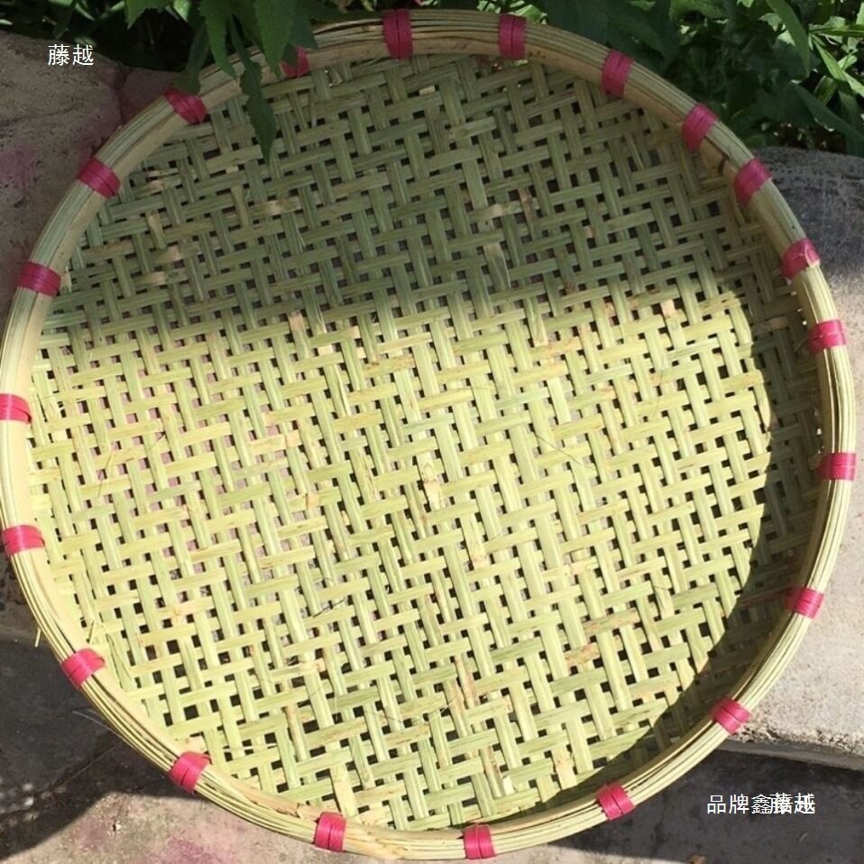 复古圆形簸箕竹编制品家用收纳筐装饰竹筛子手工茶叶竹匾晾晒筲箕