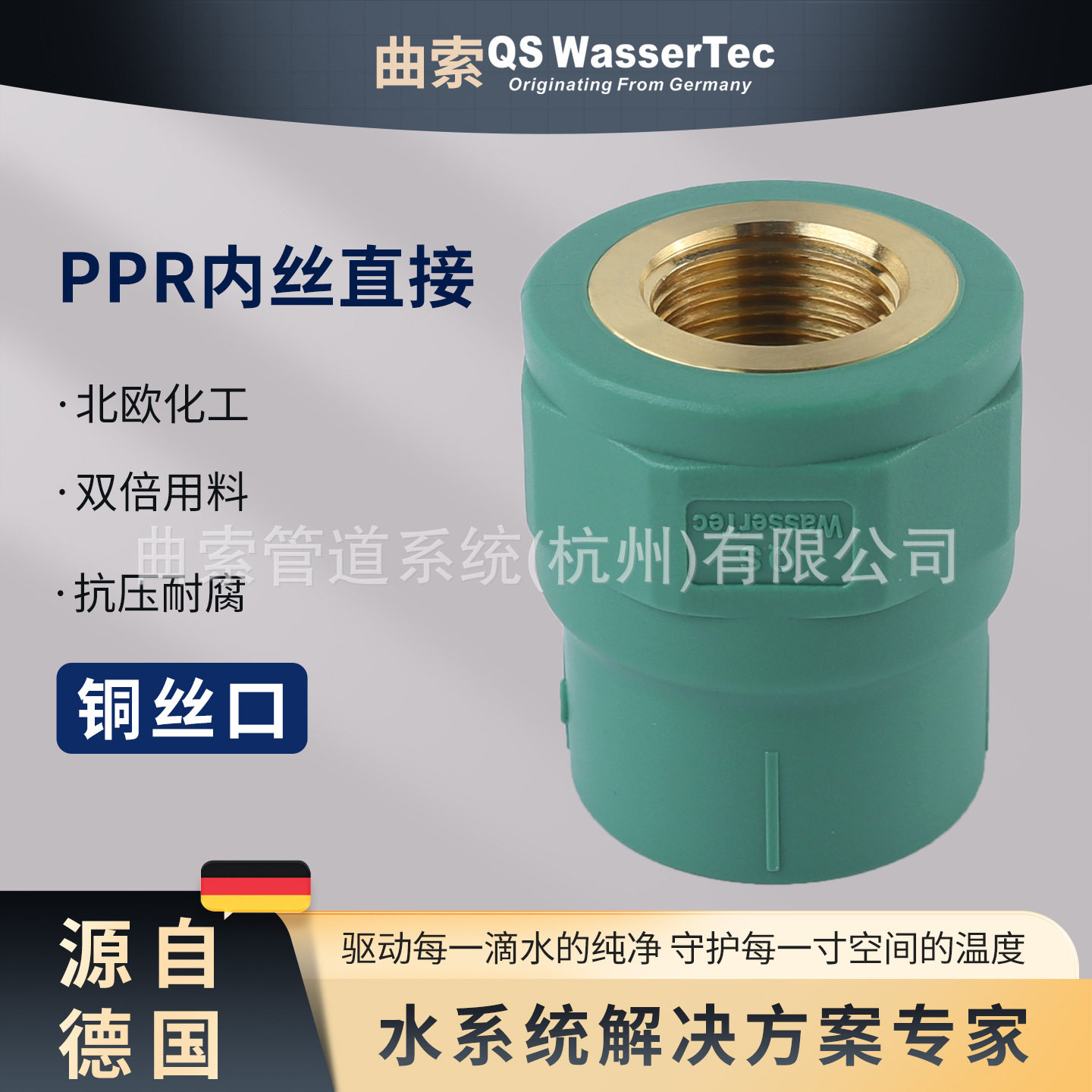 QSWasserTec曲索PPR内丝直接内牙20x1/2高端家装ppr水管配件管件