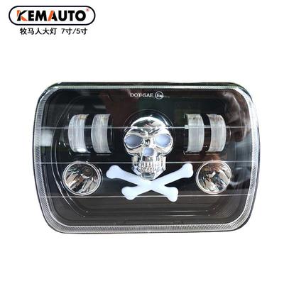 新款牧马人大灯7寸方灯65Wled前大灯6x7骷髅头越野车灯改装