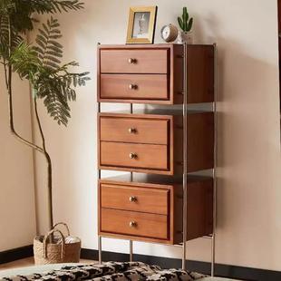 实木书柜多层家居客厅中古杂志收纳柜北欧复古落地储物带门小边柜