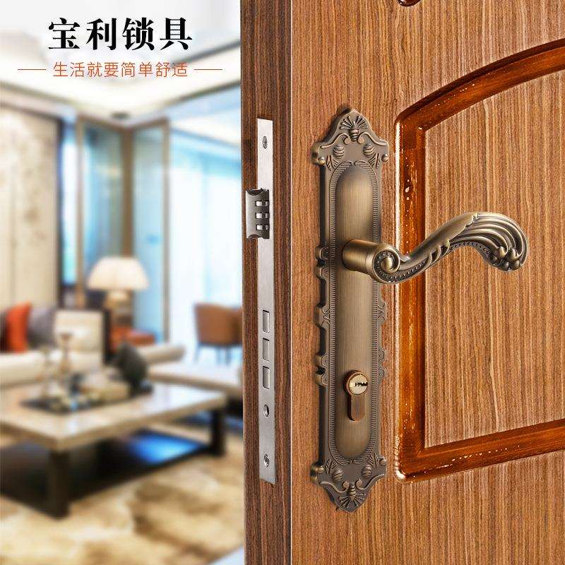 大85孔入户门对开门卧室门锁木门通用型古铜执手欧式家用锁具把手