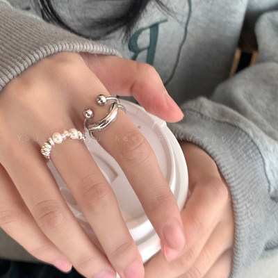 韩版不规则碎银笑脸戒指女小众设计独特冷淡风食指戒时尚个性指环