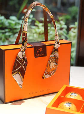 2023中秋月饼包装盒高档橙色礼品盒鲜肉冰皮流心6粒50g蛋黄酥礼盒