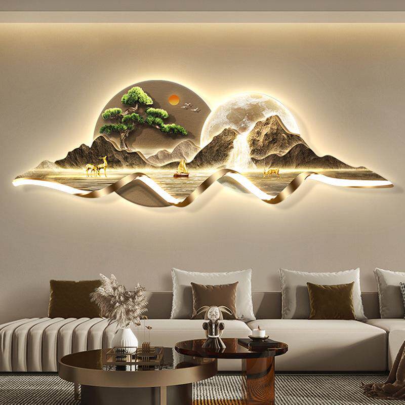 轻奢客厅装饰画背有靠山新中式沙发背景墙挂画高级感大气山水壁画