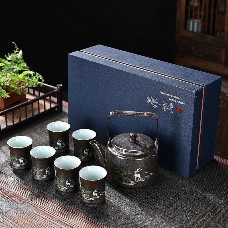 中式仿古风提梁壶茶具套装陶瓷泡茶壶喝茶水分离茶壶带过滤沏茶壶