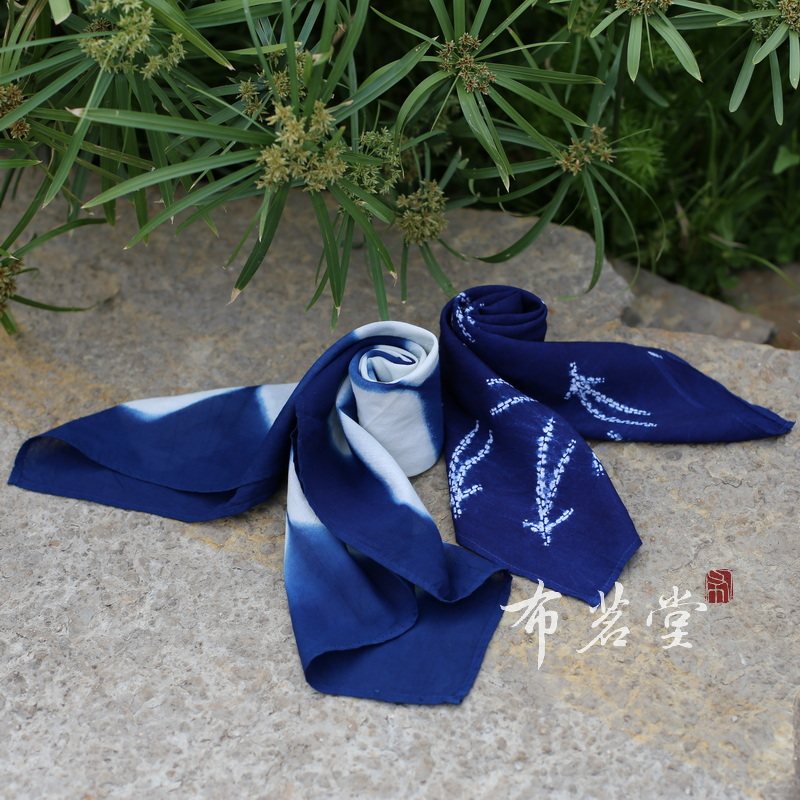 布茗物 扎垂丝棉方巾 65*65CM好染感 手工扎染植堂蓝染