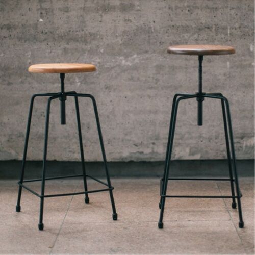 MUMO木墨 铁艺吧台凳 旋转胡桃橡木升降木色工业凳高脚吧台凳子