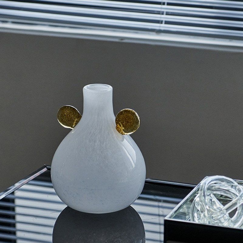 中古风创意软工双耳渐变大肚子小口居瓶高级感手装家花装饰玻璃