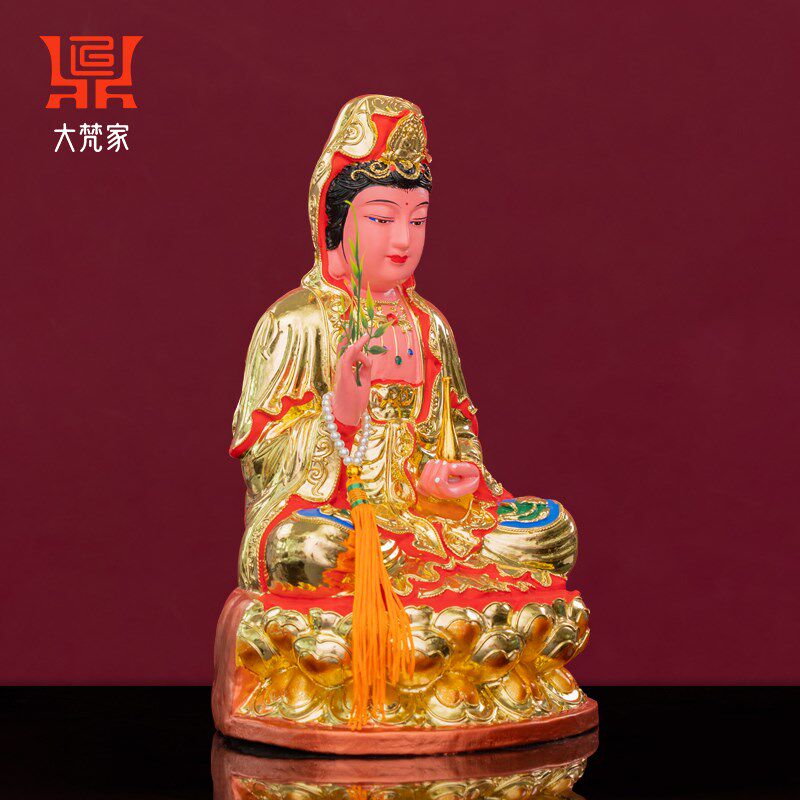观音菩萨普陀山南海观世音菩萨像摆件香樟木雕金身像坐莲家用供奉