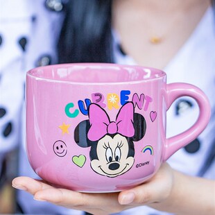 创意个性陶瓷餐具米妮早餐燕麦碗家用可爱少女心卡通沙拉碗带把手