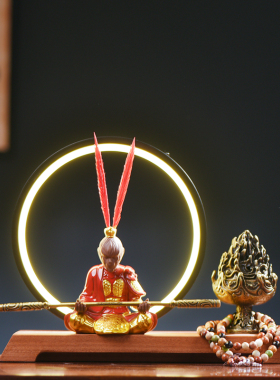 齐天大孙悟空斗战胜佛茶空间装饰办公室桌面摆设倒流香小夜灯摆件