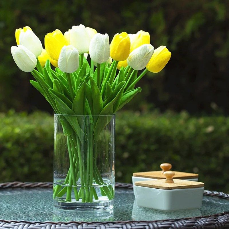 高级郁金香仿真设摆件客厅假花摆花绢花餐桌花摆真仿花花艺装饰花