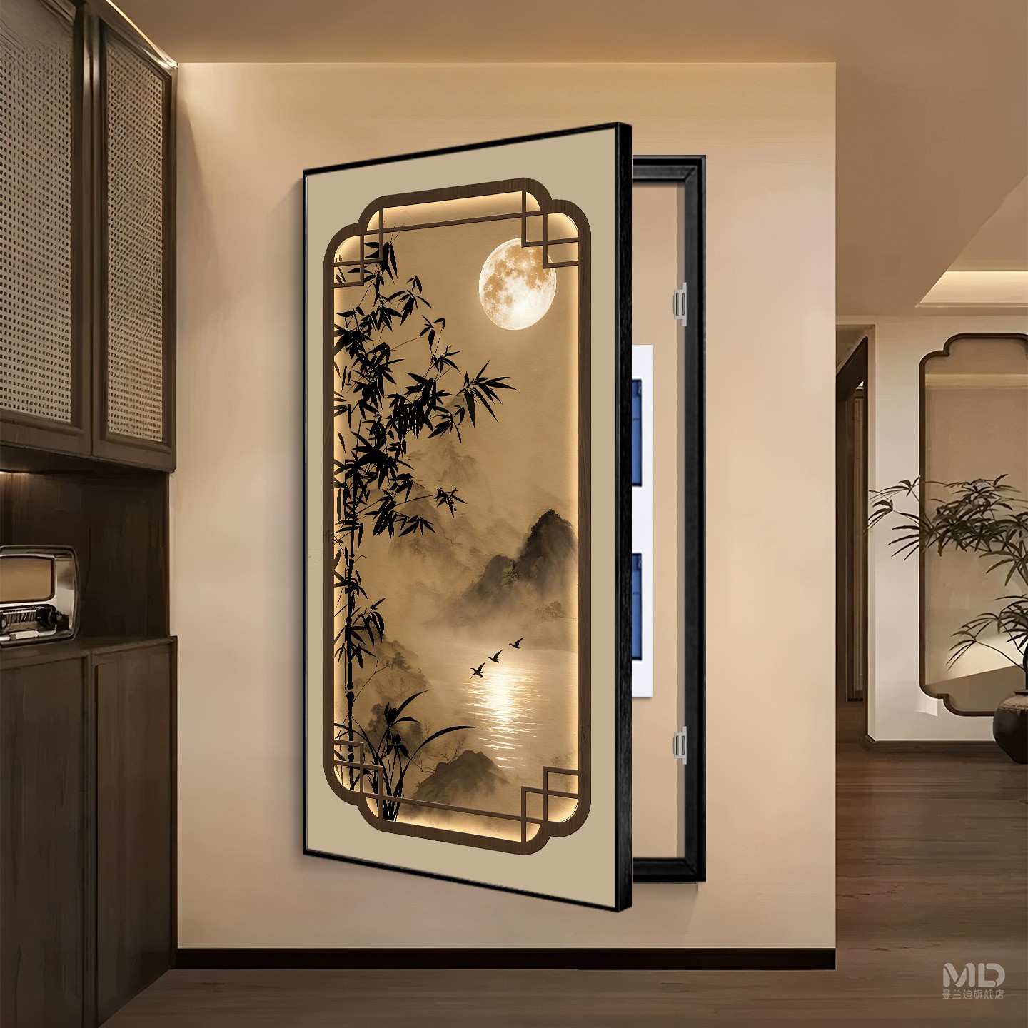 宋代美学山水画电表箱装饰画大尺寸客厅配电箱遮挡画竖款电闸挂画