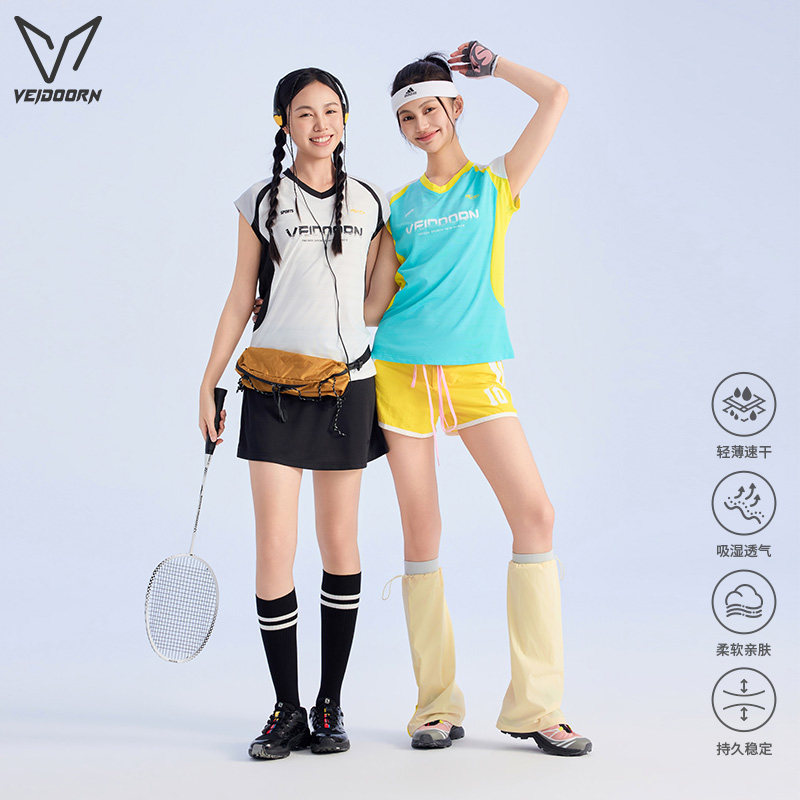 维动速干运动T恤女夏透气上衣V