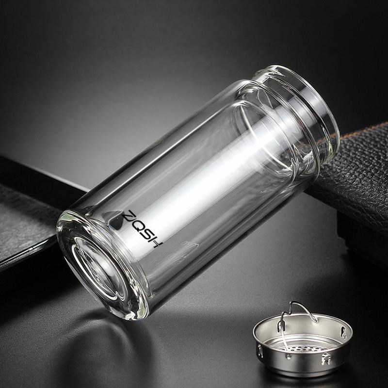 耐热便携小容量双层玻璃杯带盖过滤网水杯迷你泡茶200ml口袋杯子