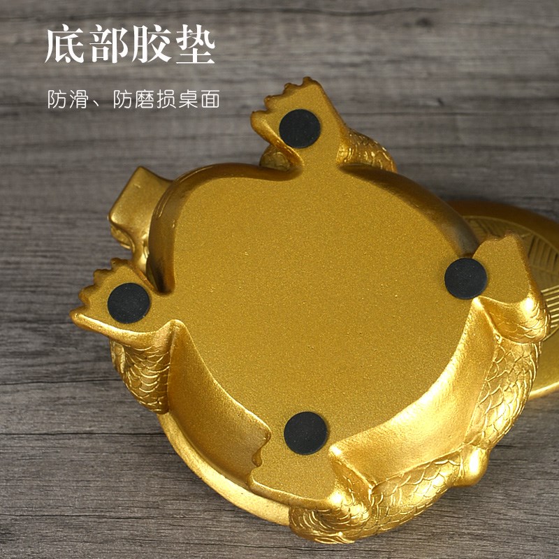 龙饰烟灰缸带盖防飞灰金色中式复古个性潮流家用茶几桌龟装面摆件
