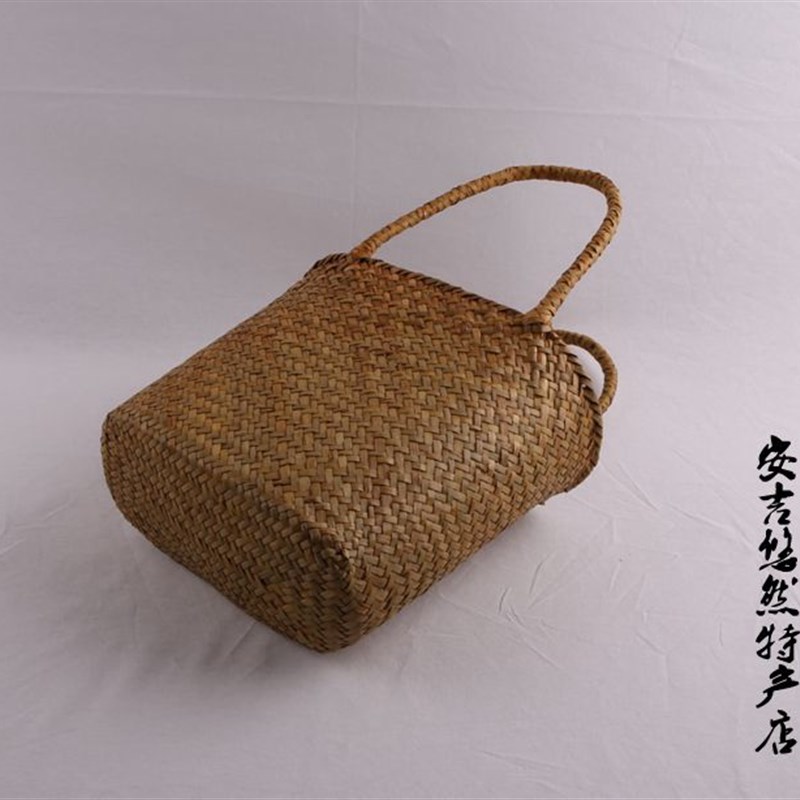 壁纳式报纸杂志收挂 袋挂田园风手工草编包购物篮子 插花花器摆件
