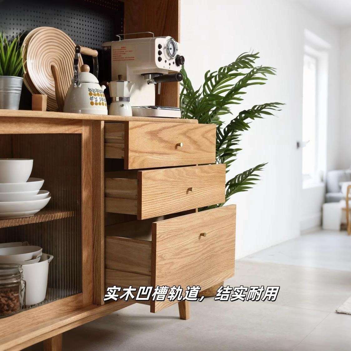 工厂直销橡木餐边柜一体靠墙储物柜实木茶水柜家用厨房餐厅茶柜