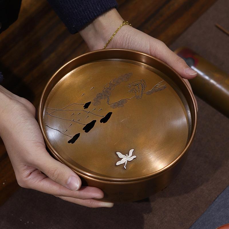 纯铜建水手工茶洗纯紫铜水洗茶碗茶渣桶干泡功夫 茶具配件