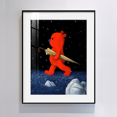 治愈系装饰画张占占版画卧室玄关挂画PUPU熊 红熊 来自灵魂的自由