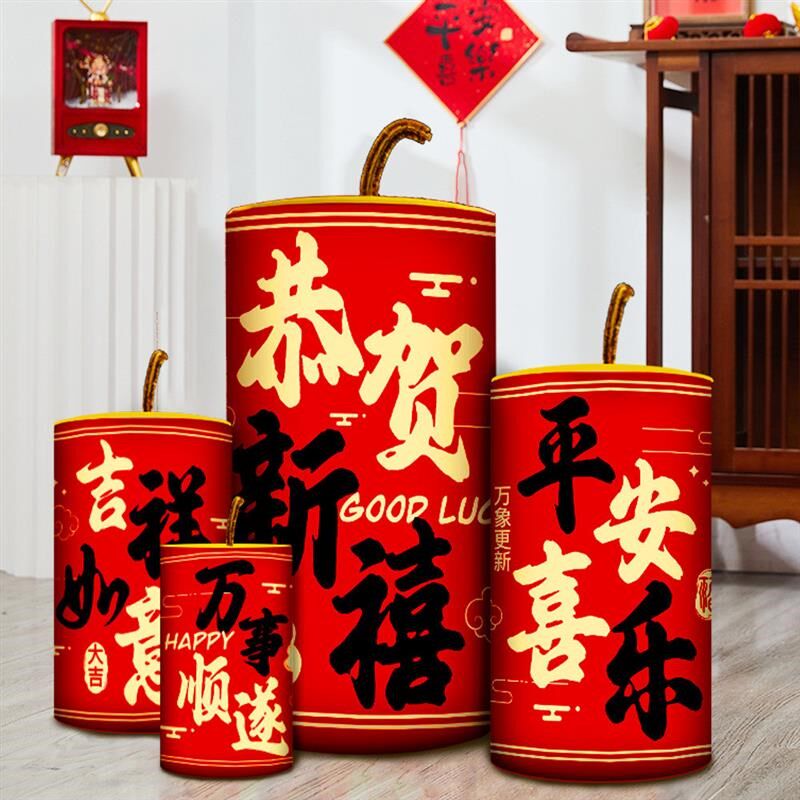 2025新年装饰品坐炮装饰春节元旦创意鞭炮装饰座炮节日美陈摆件