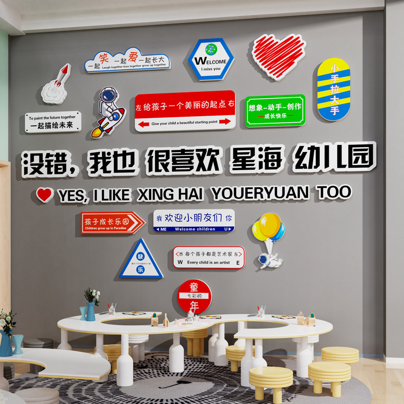 幼儿园环创主题文化墙面装饰托管班艺术培训机构教室背景布置墙贴