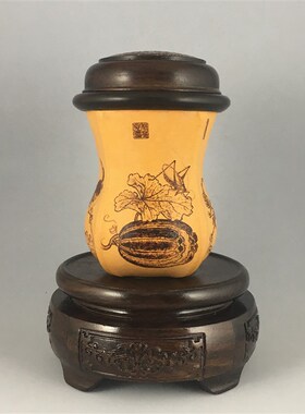 宋画四景 纯手工烙画烫花养虫蓄虫鸣虫具葫芦蝈蝈罐叫罐实物图3