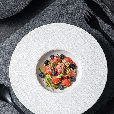 斯堪的纳维亚风格简约黑白草帽盘创意石纹西餐盘面食盘汤盘个性化