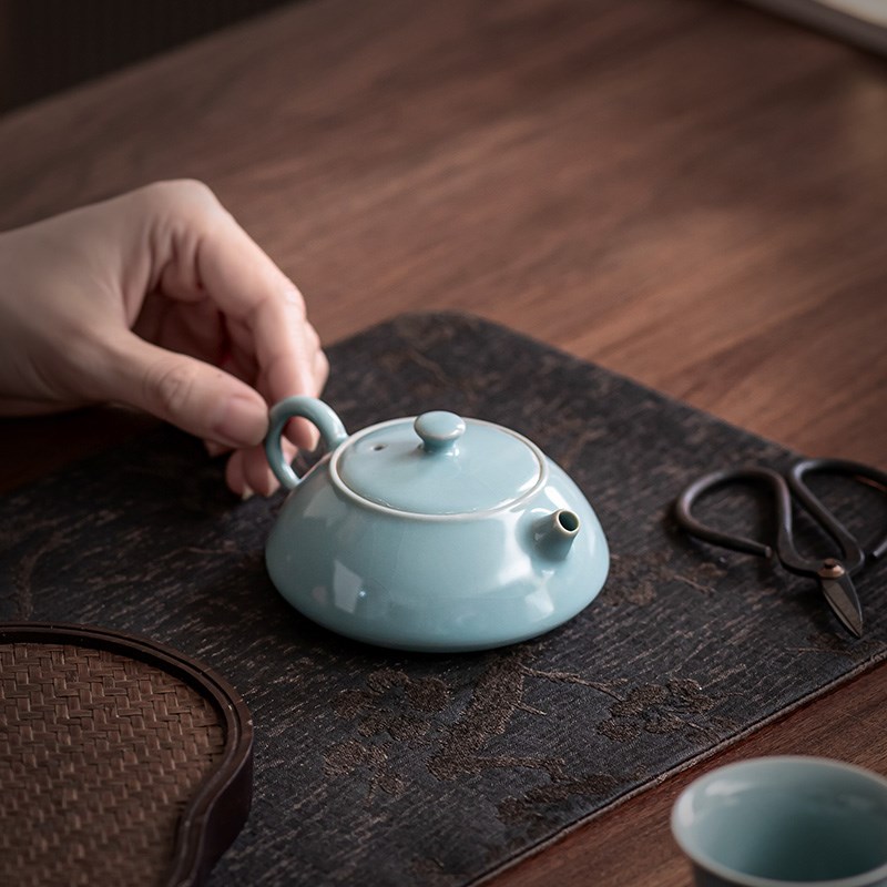 汝窑精修手工石熟壶天青开片可养陶瓷功夫家用茶具小号单个泡茶壶