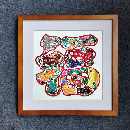 陜西彩色剪纸纸雕实木相框装饰画中式家居客厅玄关书房挂画挂件