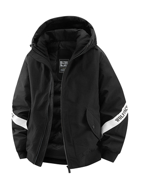 时尚潮流连帽防风夹克男女同款宽松休闲加厚棉衣保暖外套运动棉服