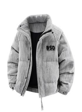 立领短款羽绒服男潮流保暖外套冬季加厚灰色